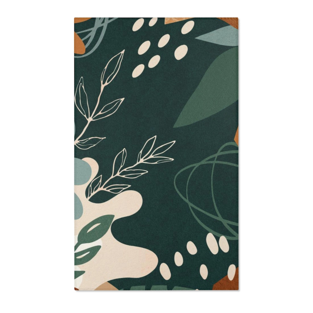 Boho Area Rug | Green Beige Brown Cream Floral