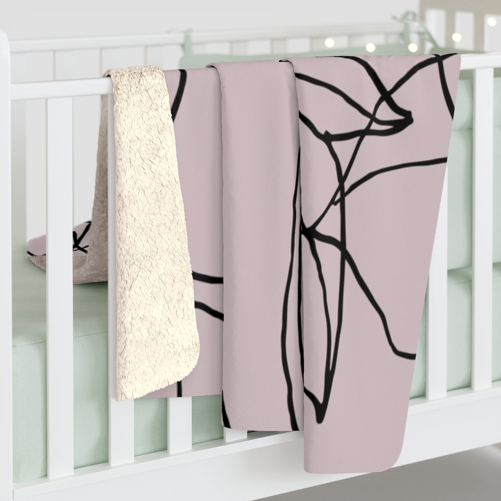 Black Dusty Pink, One Line Art, Floral Blanket