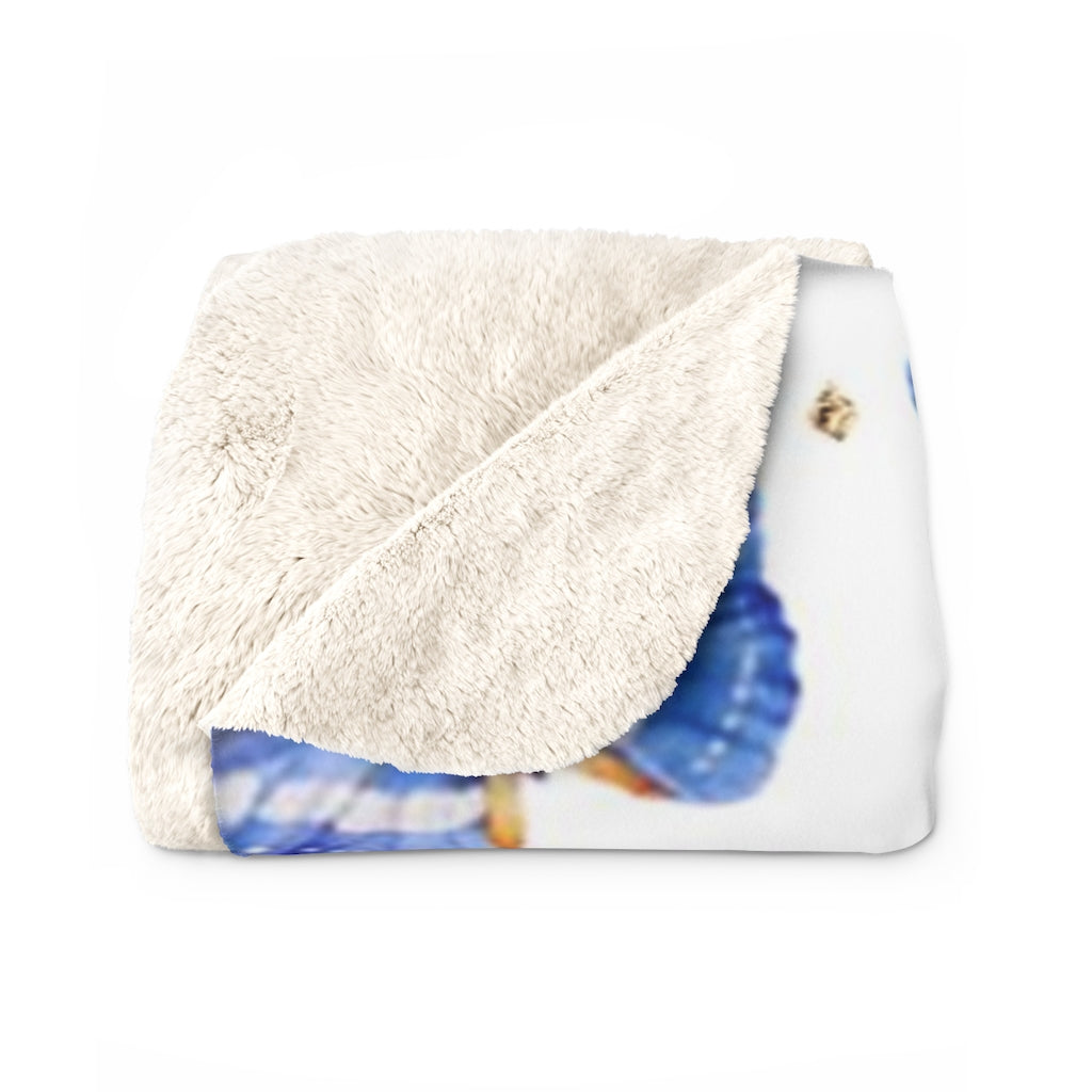 Floral Comfy Blanket | White Blue Butterflies