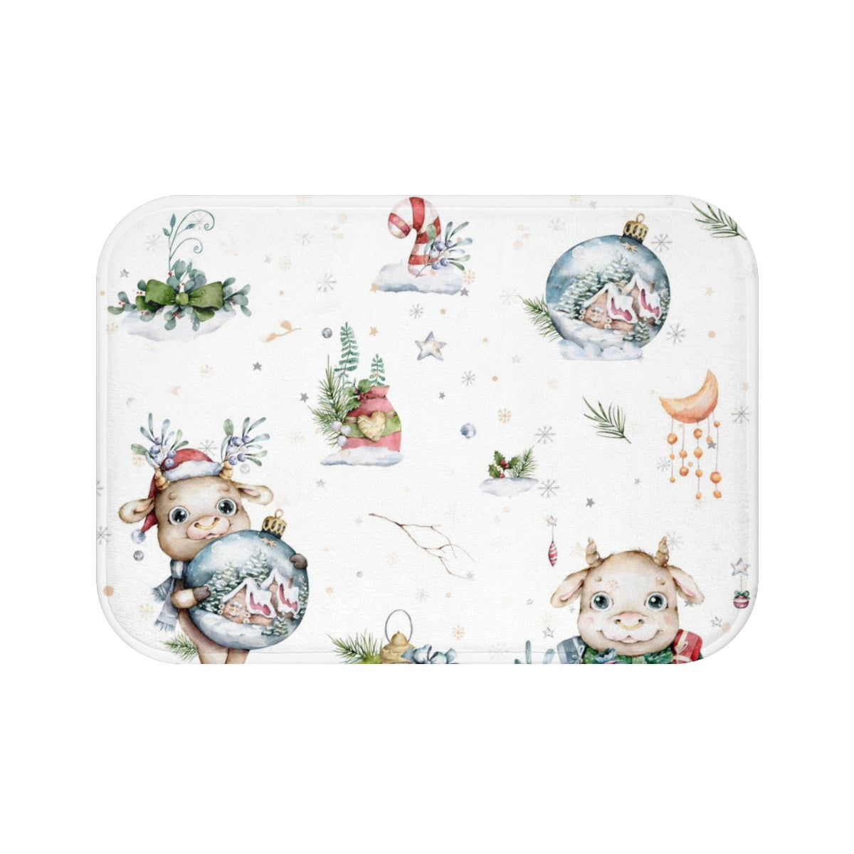 Christmas Bath Mat | White Winter Baby Pig Snow Globe