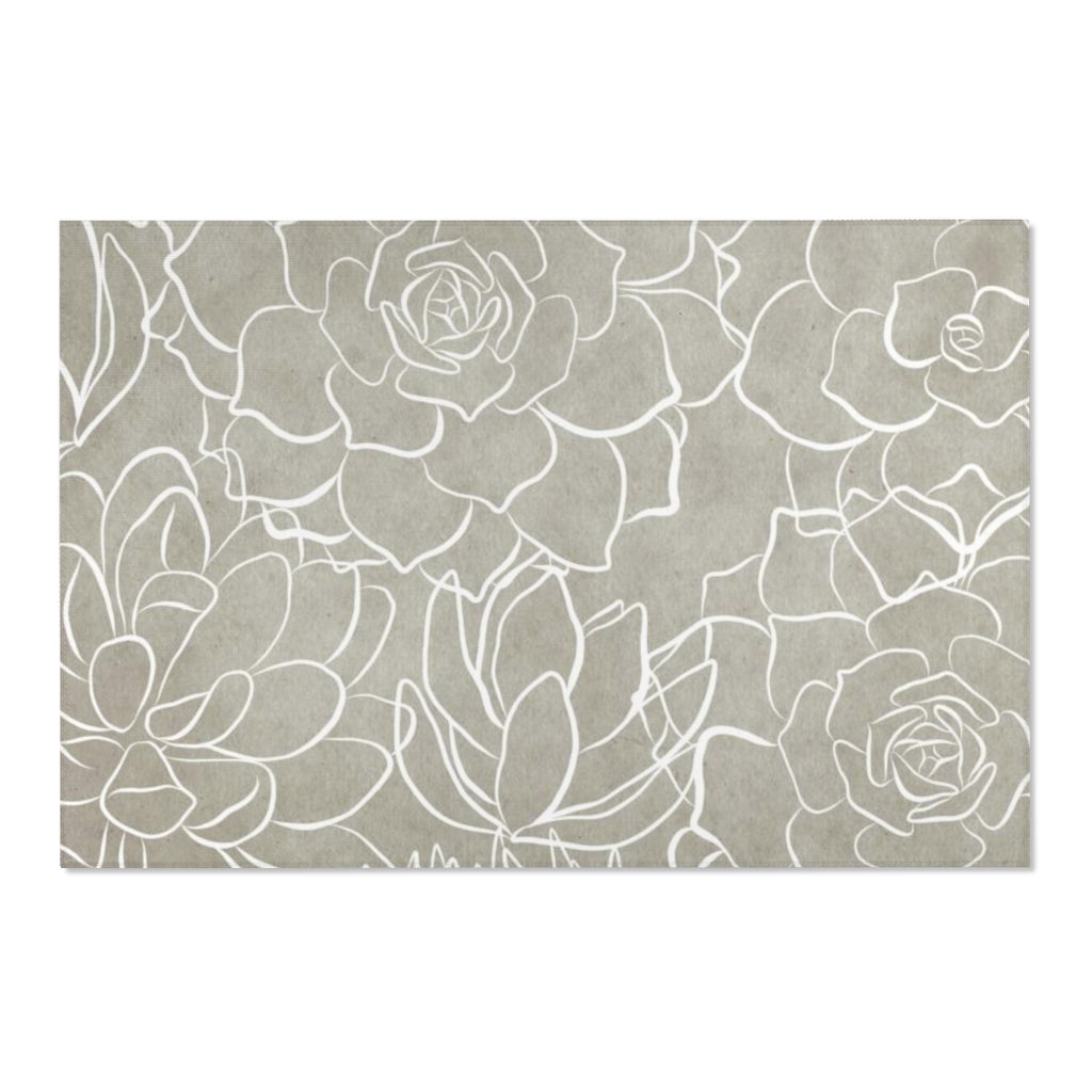 Floral Boho Area Rug | Beige White Cactus