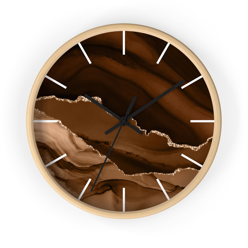 Marble Print, Wood, Wall Clock, Beige Brown 10"