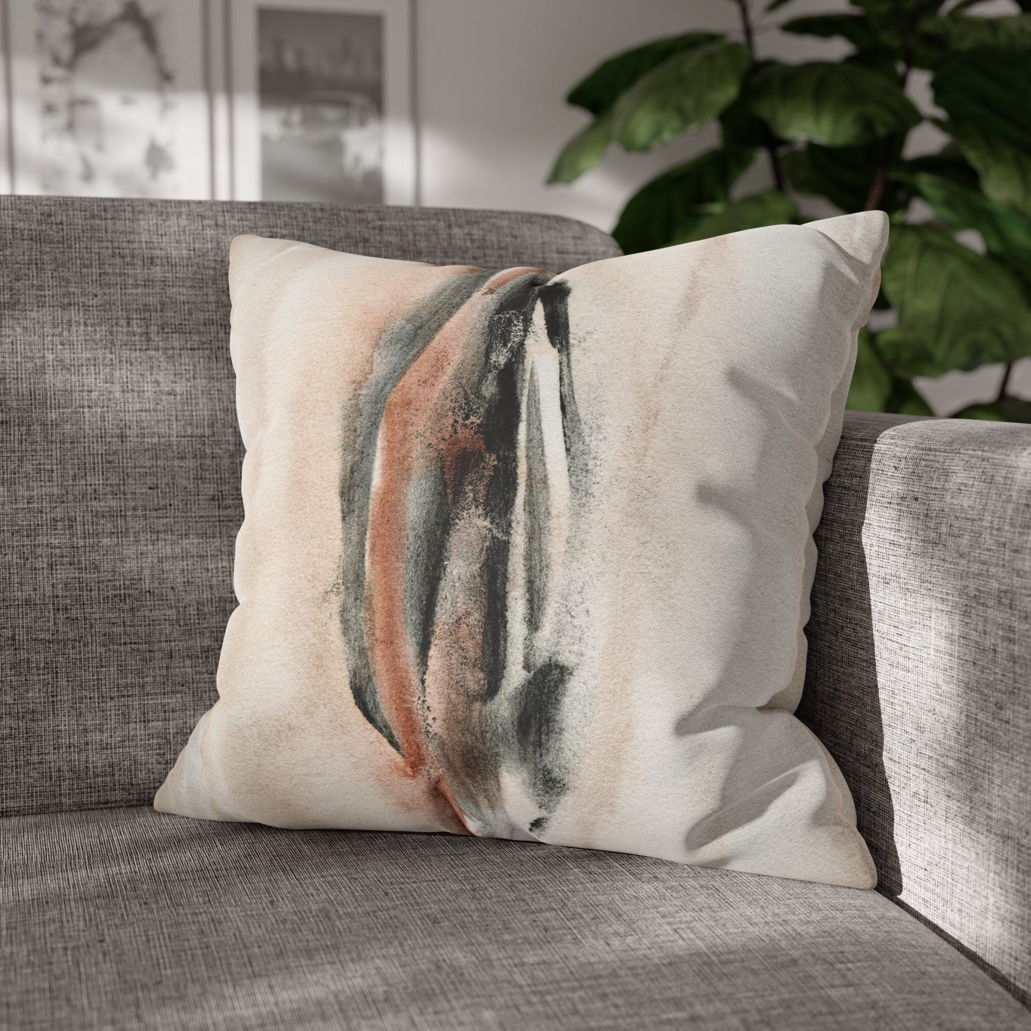 Abstract Pillow Cover | Blush Beige Black Beige Ombre