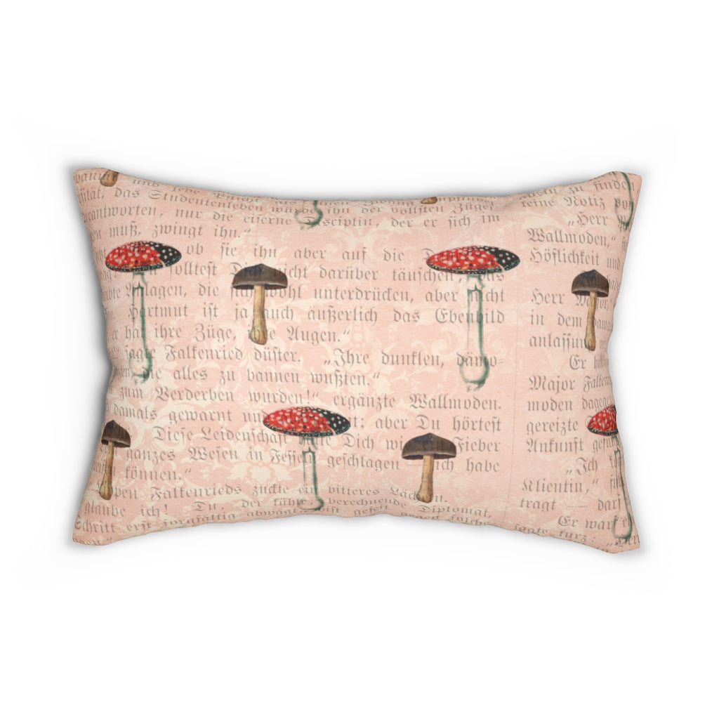 Whimsical Boho Lumbar Pillow | Pastel Pink Mushroom