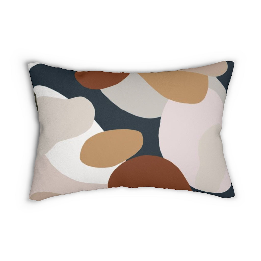 Abstract Boho Lumbar Pillow | Brown Navy Blue Beige