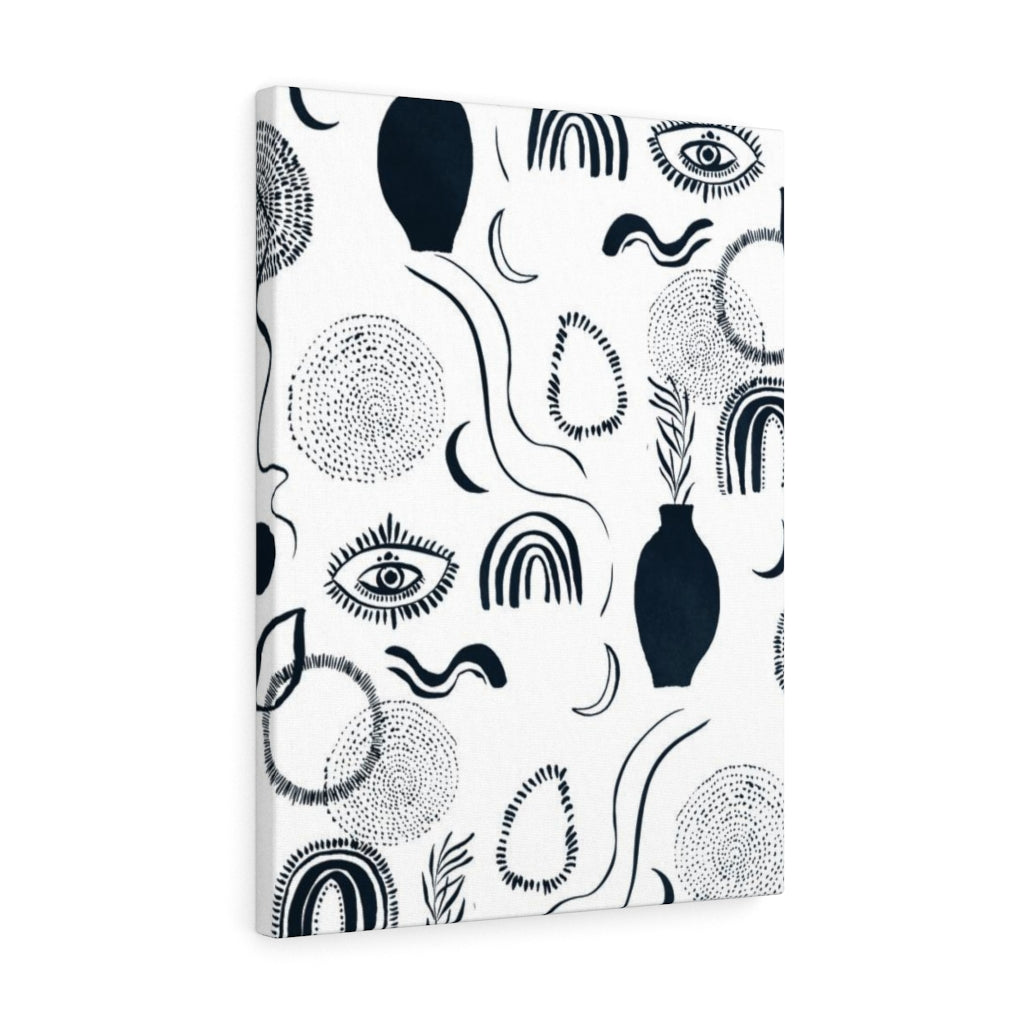 MINIMALIST WALL CANVAS ART | White Navy Blue Boho Eyes
