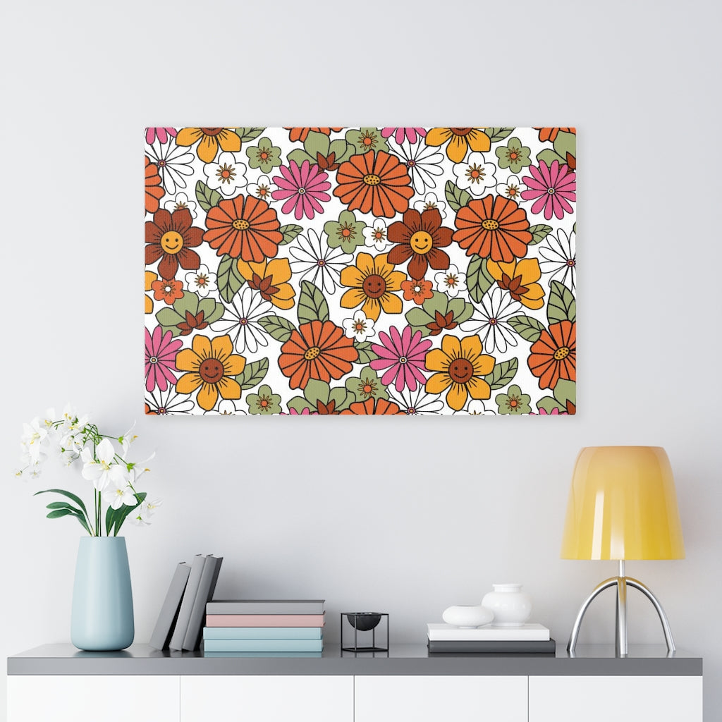 FLORAL WALL CANVAS ART | Orange Pink Yellow White