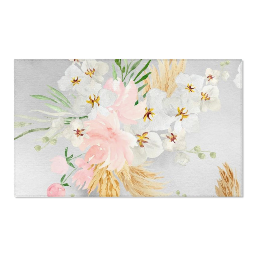 Floral Boho Area Rug | Gray White Orchids