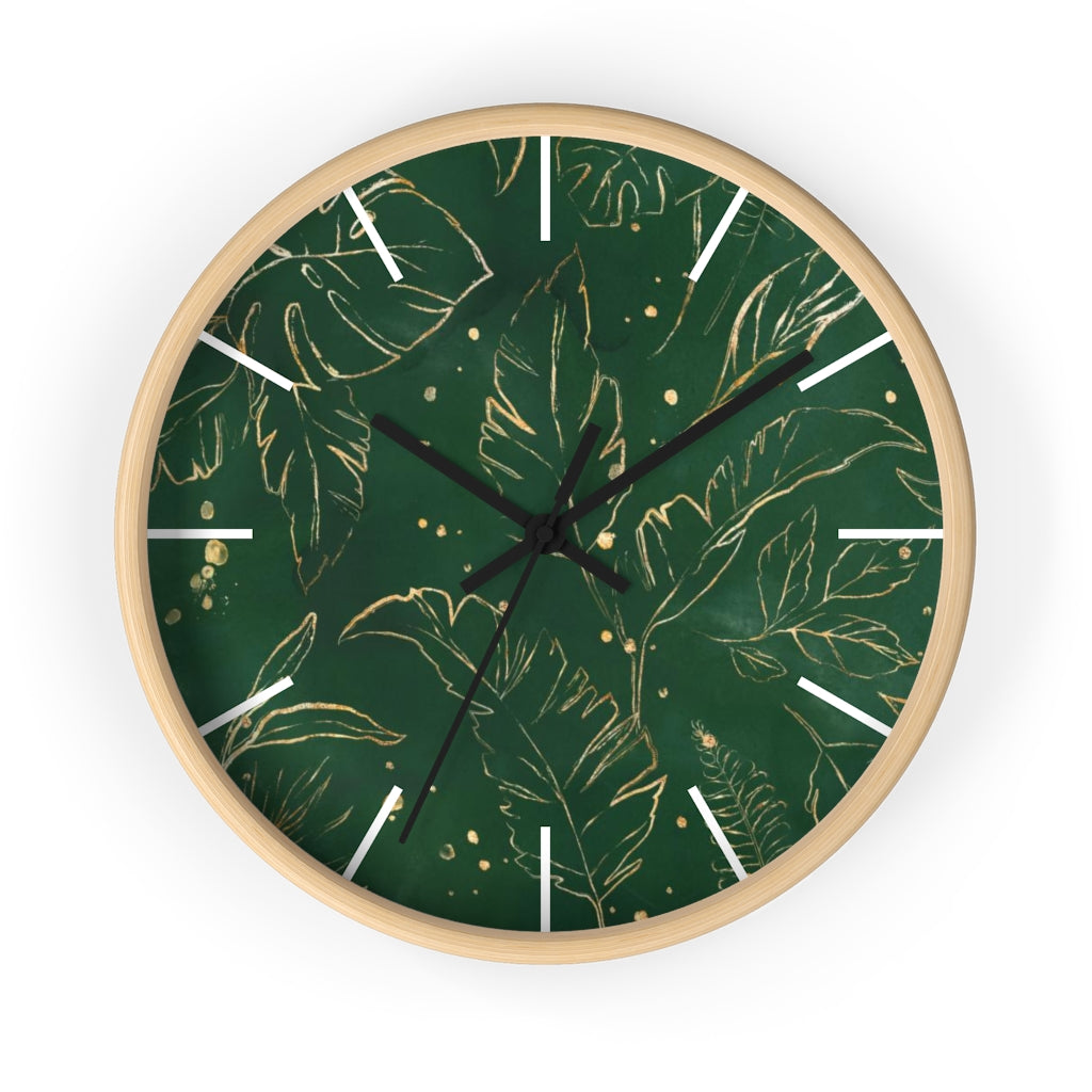 Floral 10" Wood Wall Clock | Green Gold Beige