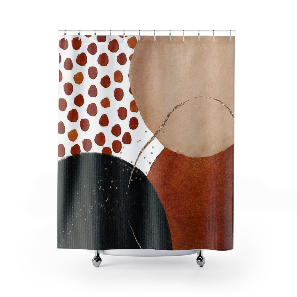 a shower curtain with an abstract design on it
