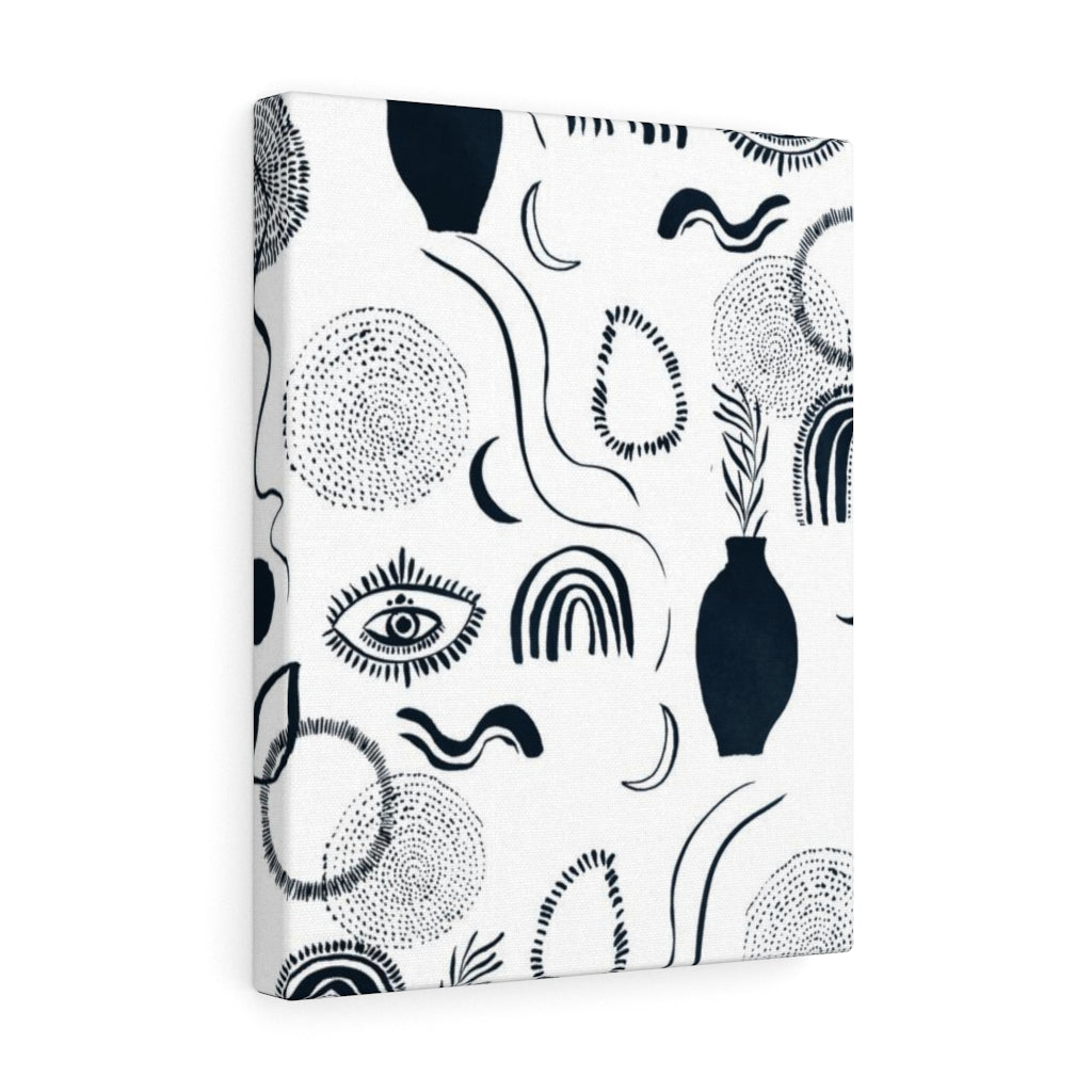 MINIMALIST WALL CANVAS ART | White Navy Blue Boho Eyes