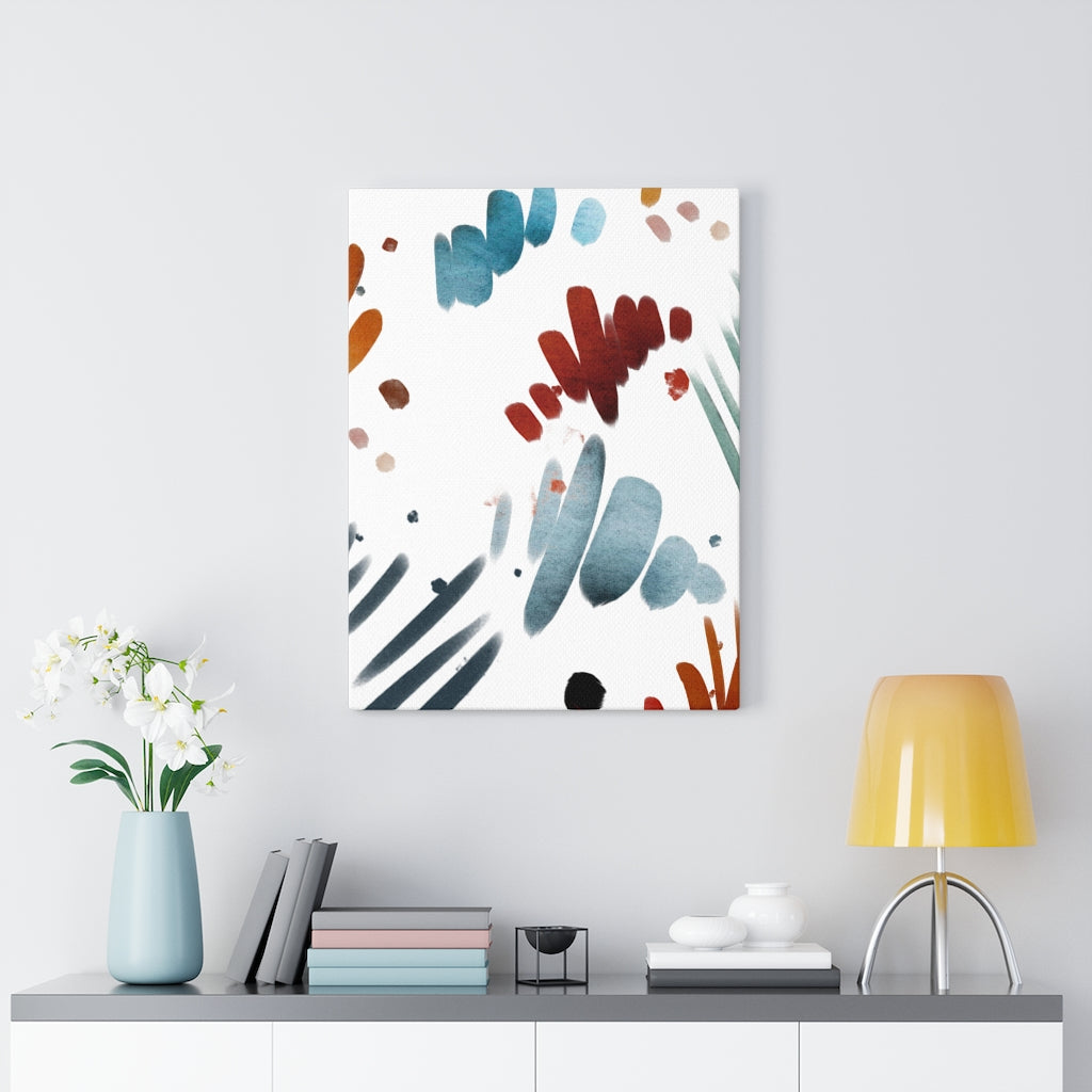 Abstract Canvas Art | White Dusty Blue Green Rust Yellow
