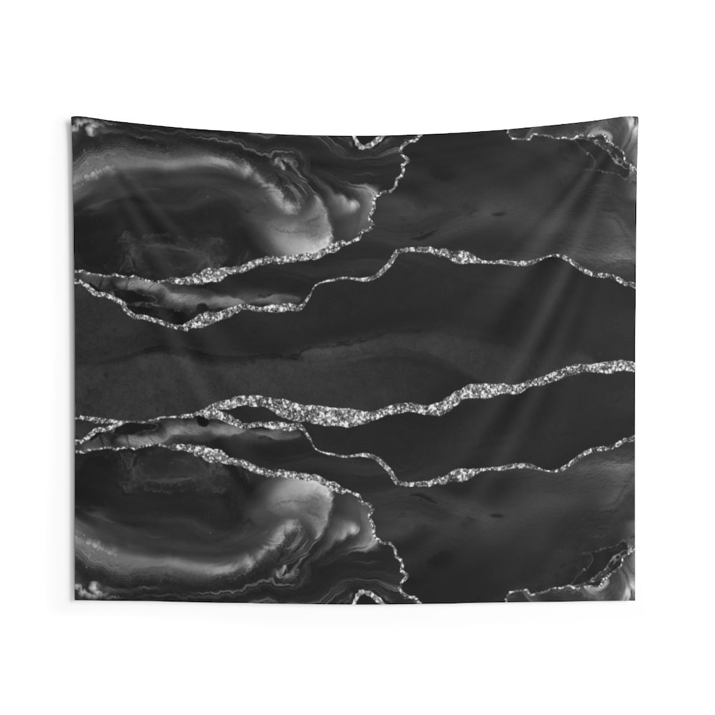 Abstract Tapestry | Black Grey Silver