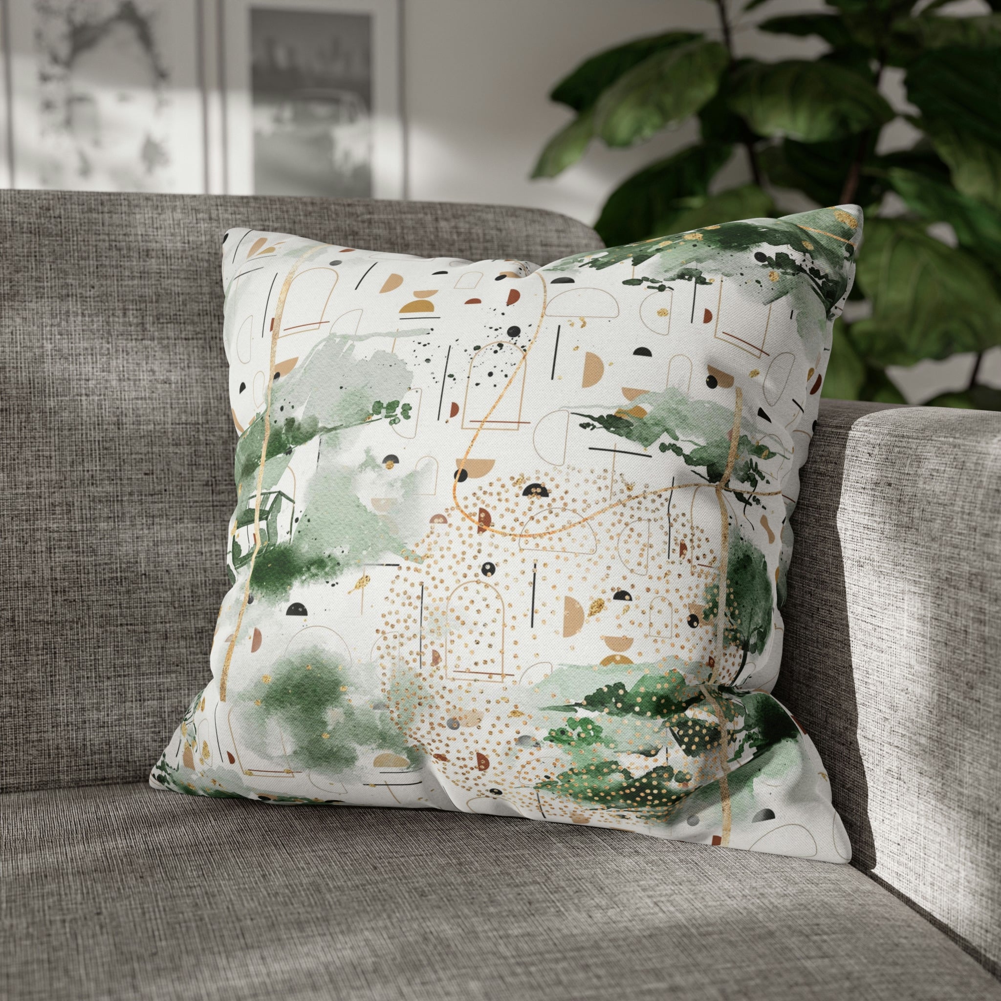 Abstract Boho Pillow Cover | Green White Ombre Beige