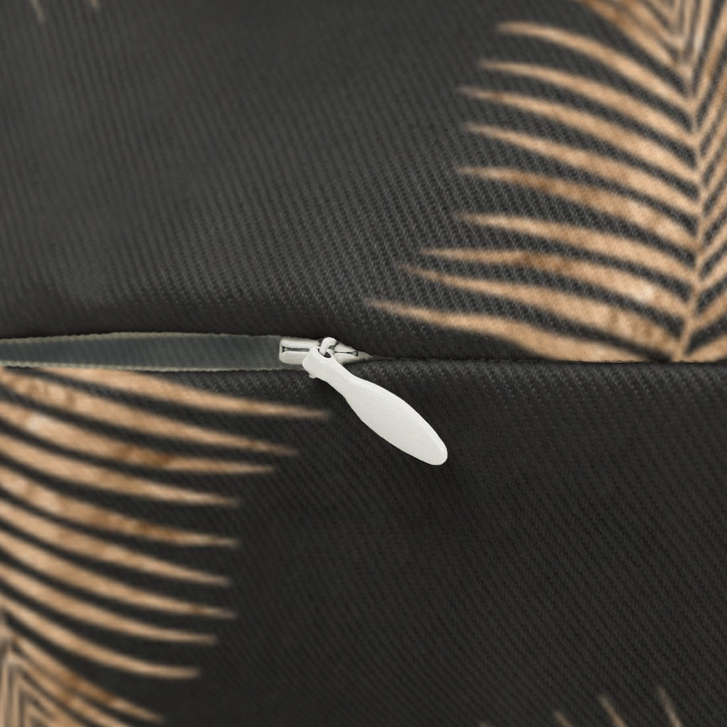 Abstract Boho Lumbar Pillow | Black Gold Feathers