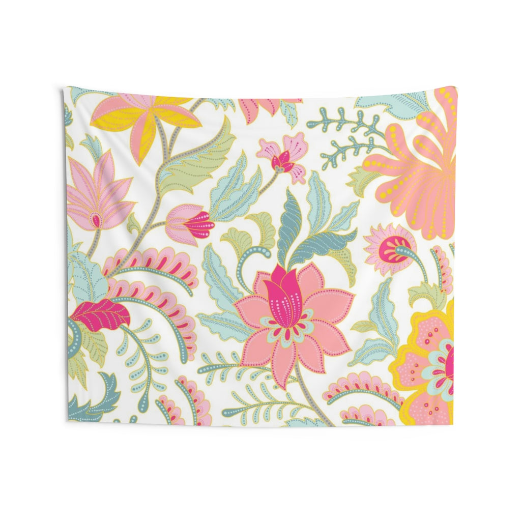 Floral Tapestry | White Pink Yellow Green