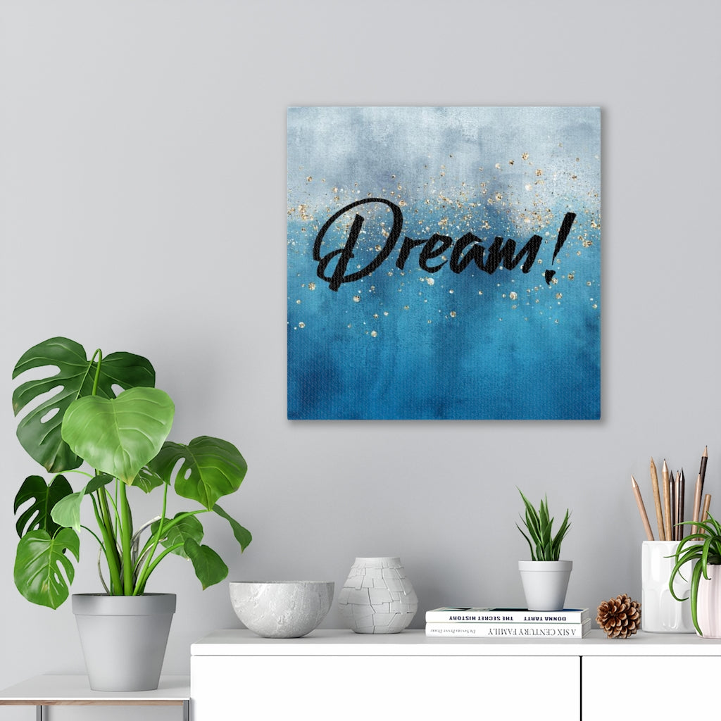 WITH SAYING WALL CANVAS ART | Grey Blue Gold | Dream