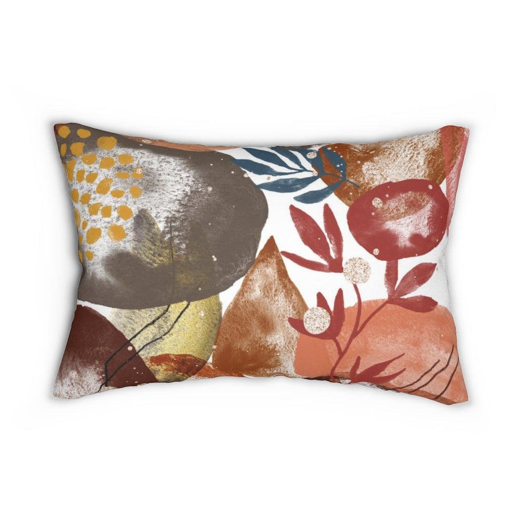 Floral Boho Lumbar Pillow | Red White Brown
