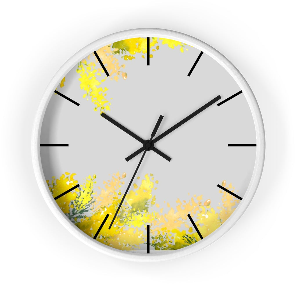 Floral 10" Wood Wall Clock | Gray Yellow Mimosa