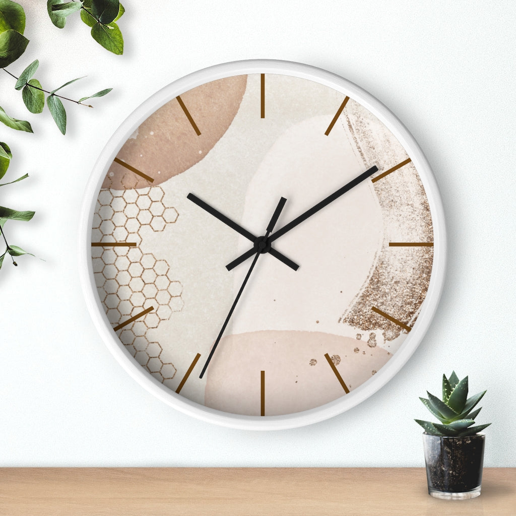 Wood, Wall Clock, Beige and Ivory 10"