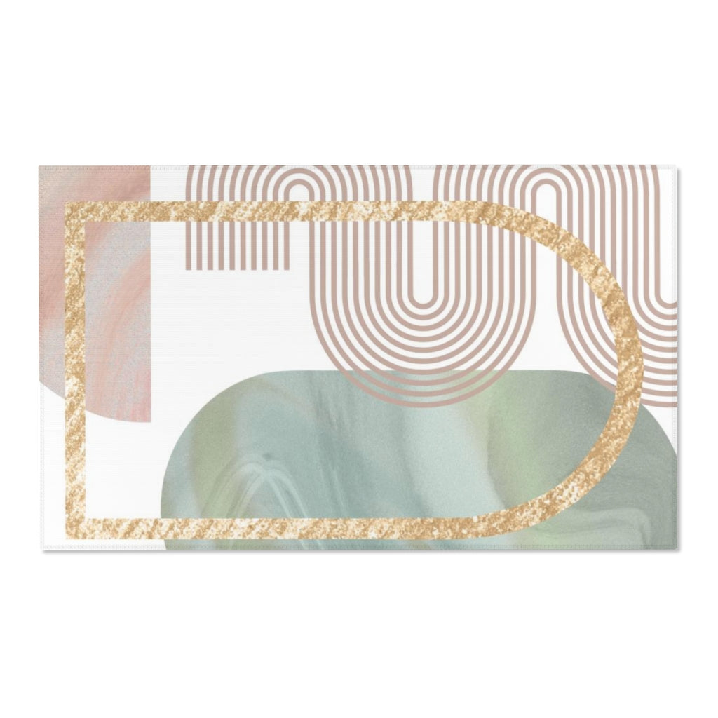 Geometric Area Rug | Green Beige Gold Shapes