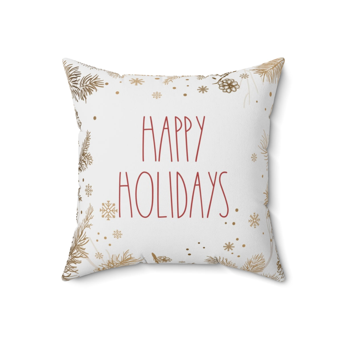 Christmas Square Pillow Cover | Happy Holidays Beige Branches