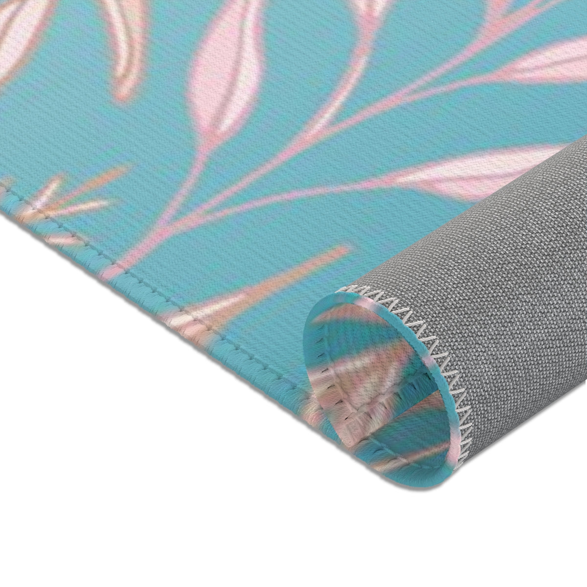 Floral Area Rug | Teal Ombre Pastel Pink Leaves