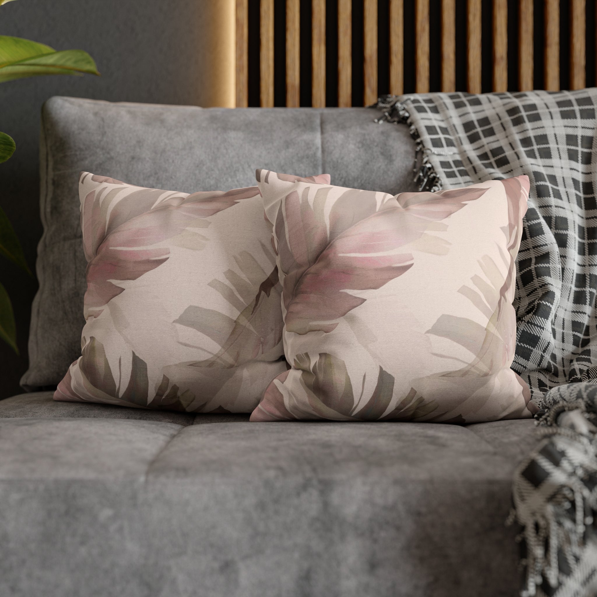 Floral Pillow Cover | Blush Pink Beige, Jungle Leaves