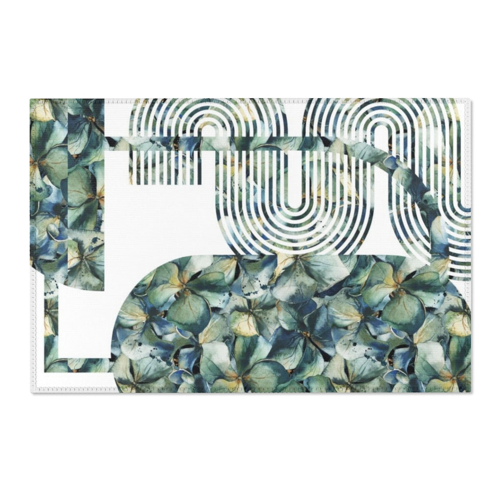 Geometric Area Rug | Floral Blue Green Shapes