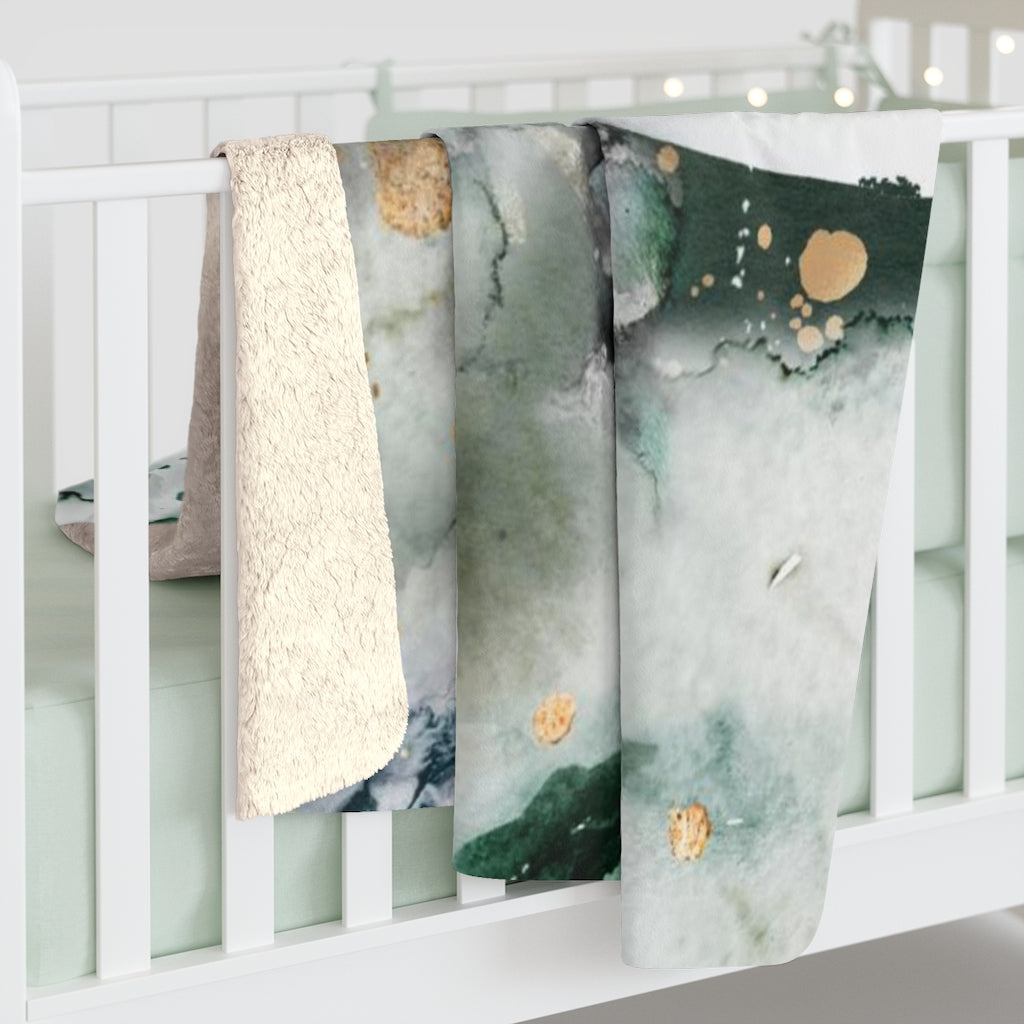 Abstract Comfy Blanket | White Green Splashes