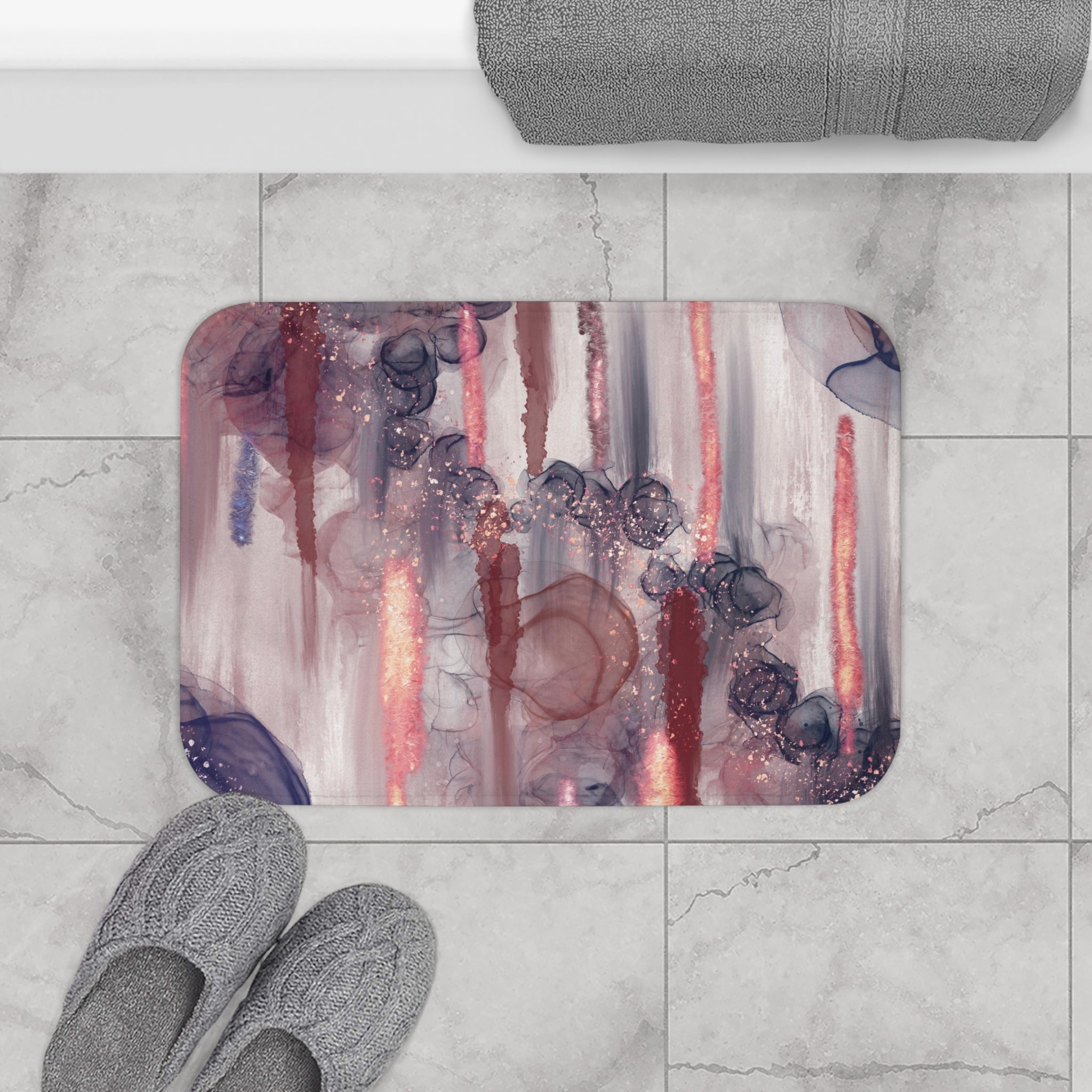Bath Kitchen Mat Navy Blue Rust Abstract front view