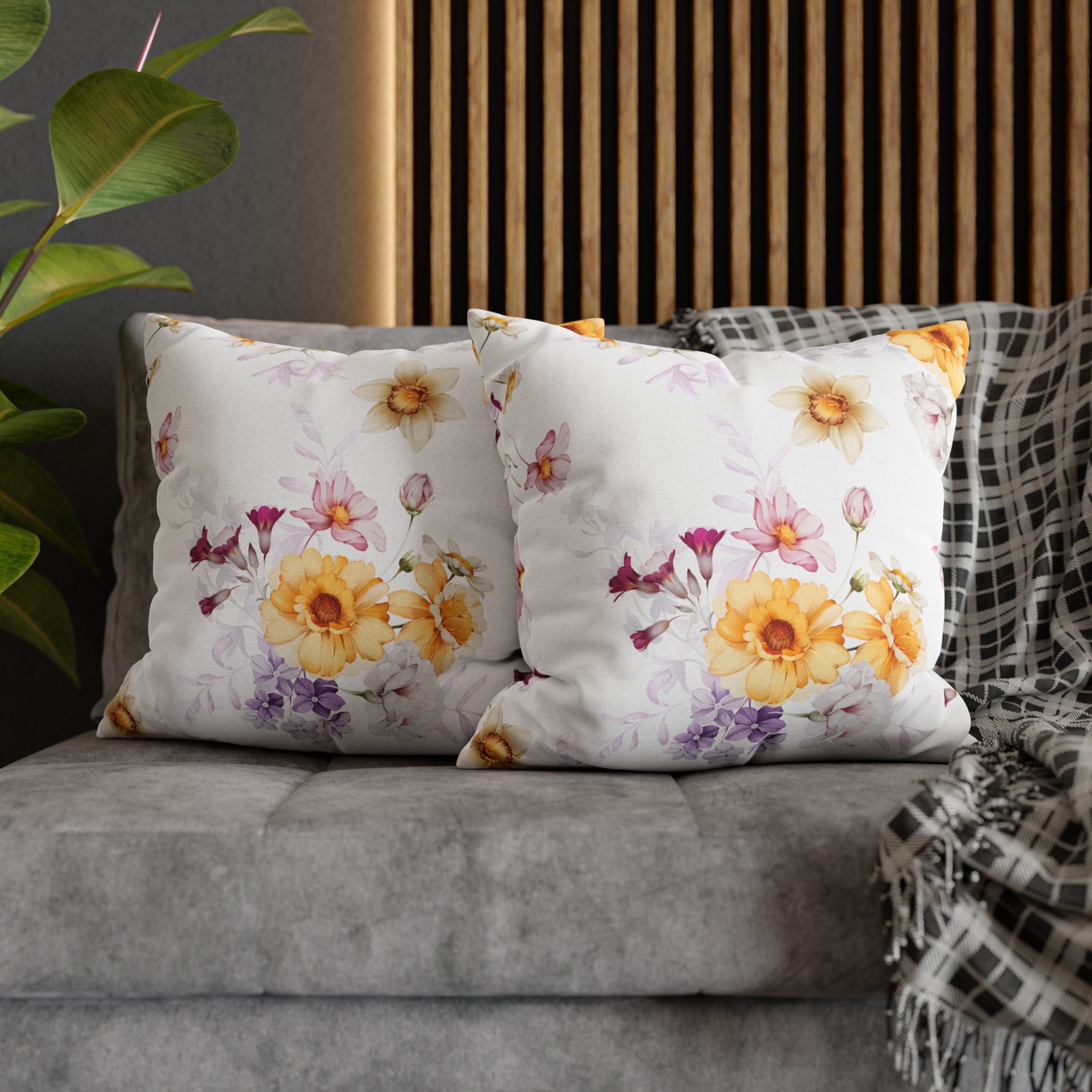 Floral Boho Pillow Cover | Spring White Yellow Pink