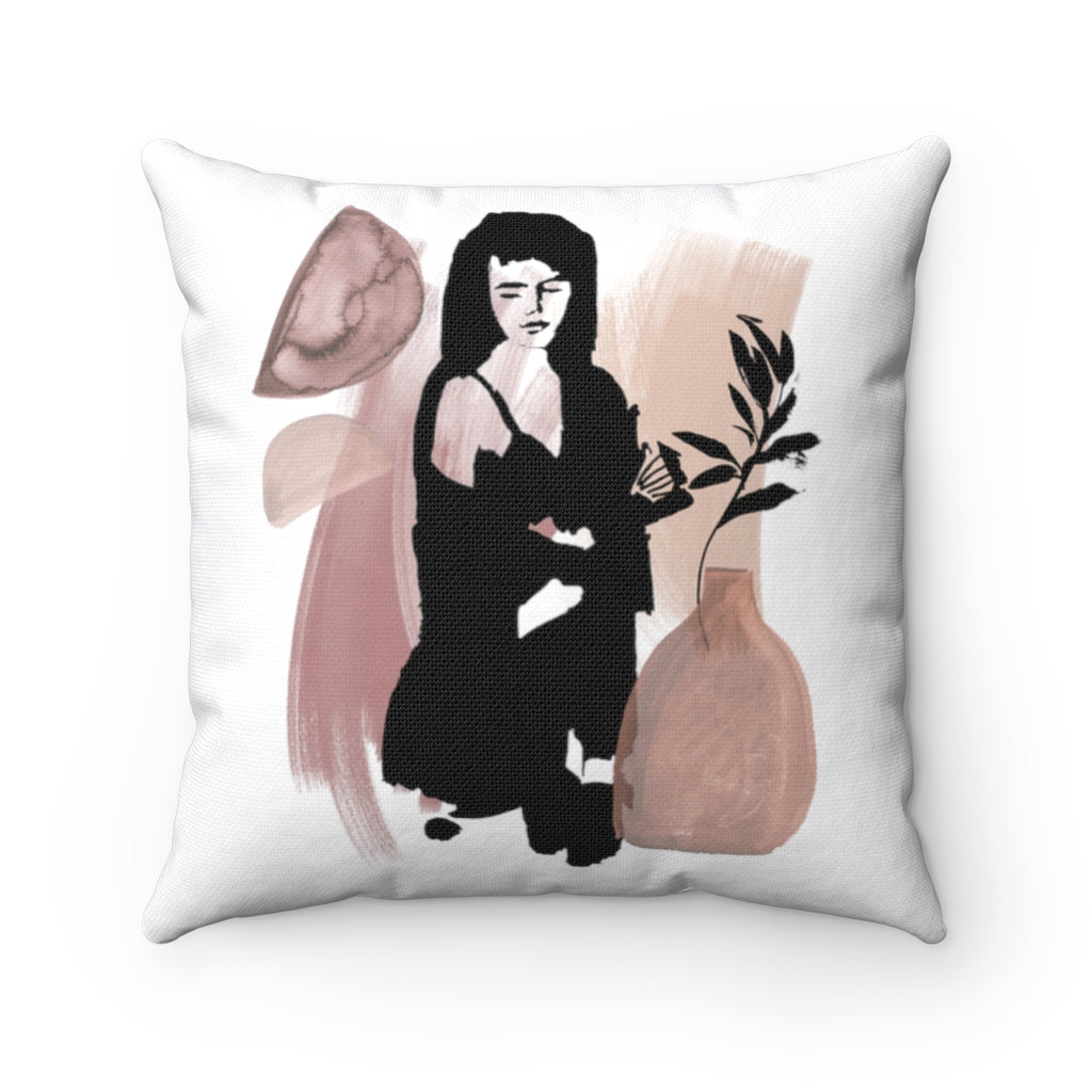 Boho Pillow Cover | Beige Black | One Line Art