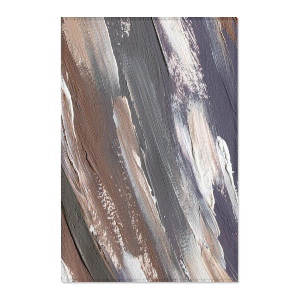 Abstract Area Rug | Gray White Brown Acrylic Paint