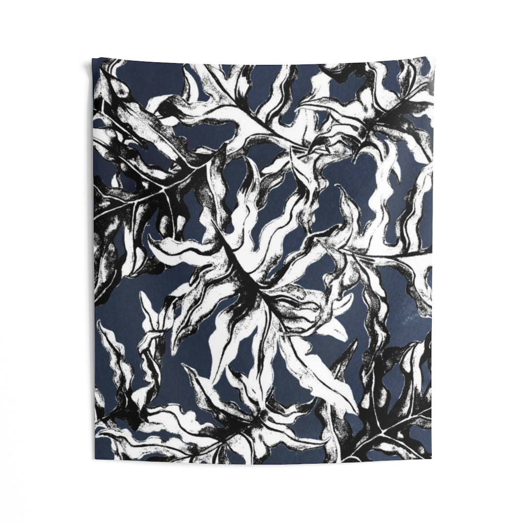 Floral Tapestry | Black Grey White Leaves