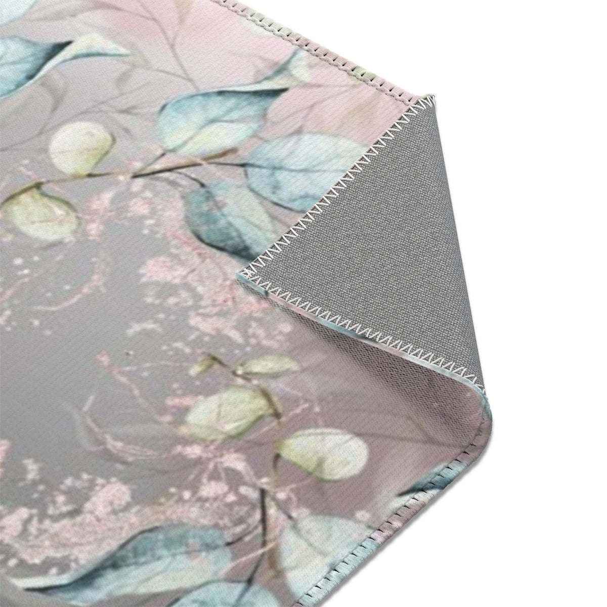 Floral Area Rug | Gray Teal Ombre Leaves