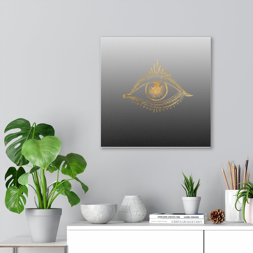 MYSTICAL WALL CANVAS ART | Grey Black Ombre Gold All Seeing Eye