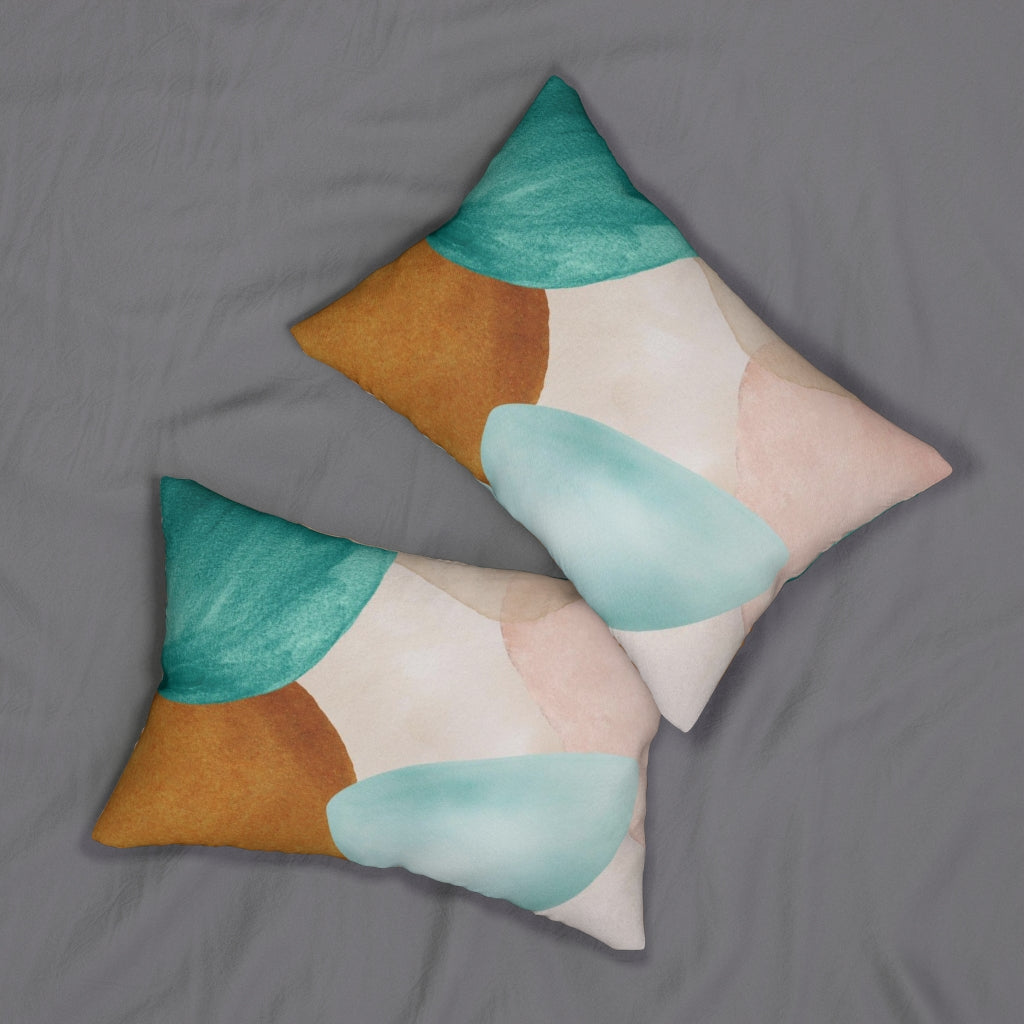 Abstract Boho Lumbar Pillow | Beige Teal Blush Pink