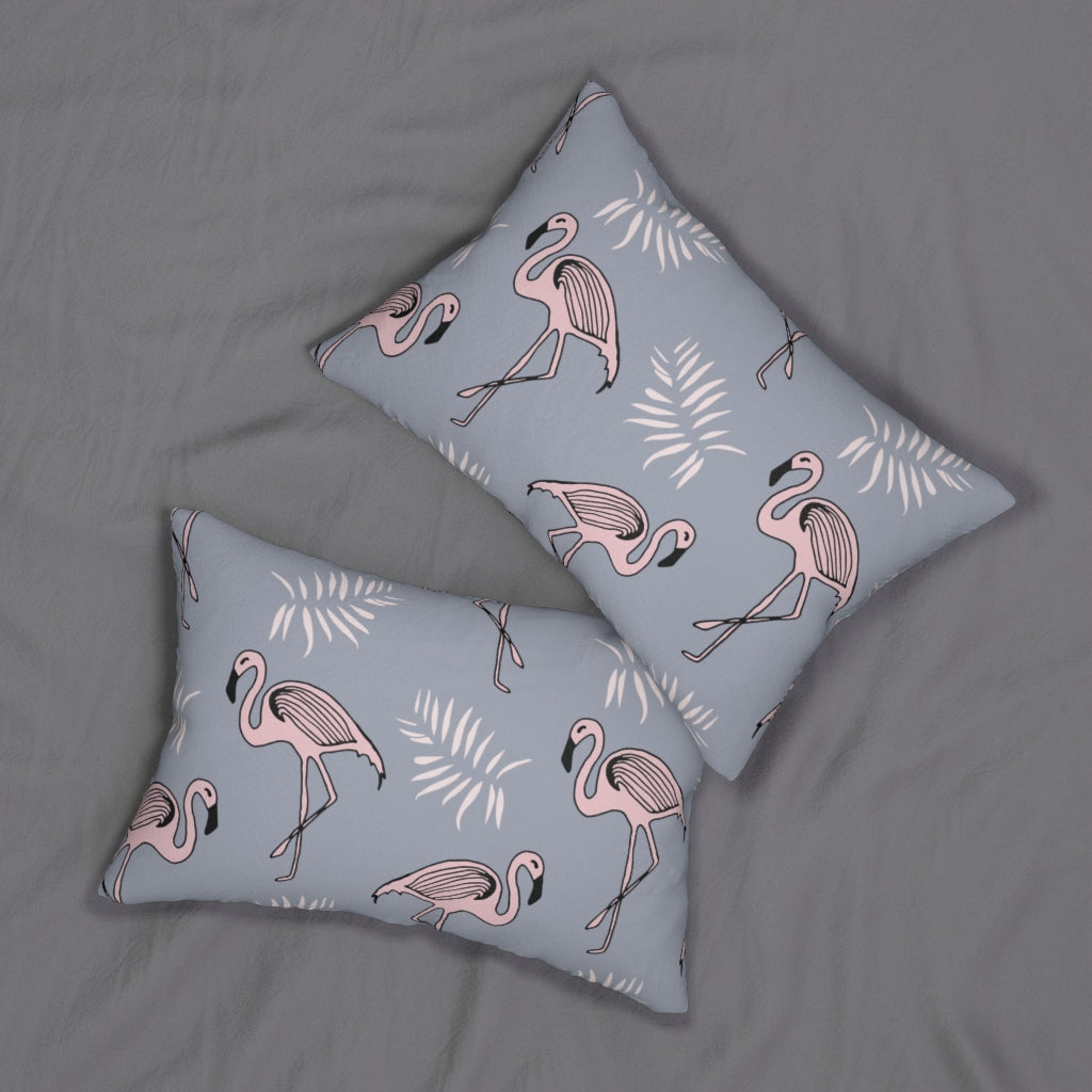 Whimsical Boho Lumbar Pillow | Grey Pink Flamingo