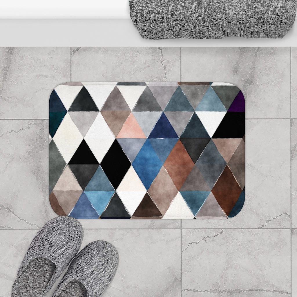 Boho Bath Mat | Blue Black Bathroom Rug