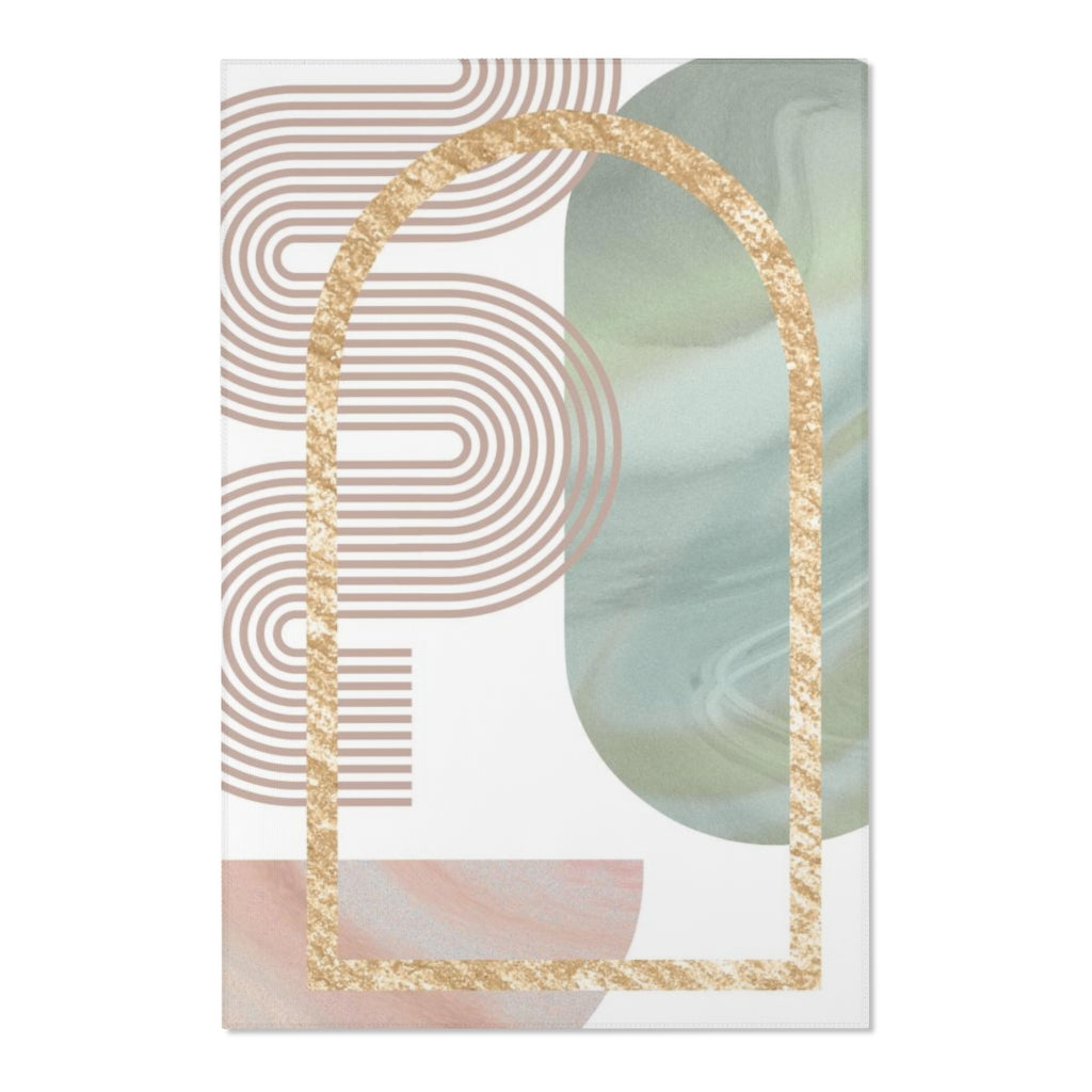 Geometric Area Rug | Green Beige Gold Shapes