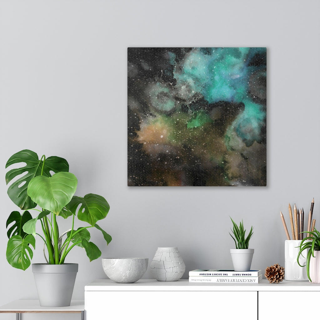 ABSTRACT WALL CANVAS ART | Black Yellow Teal Galaxy