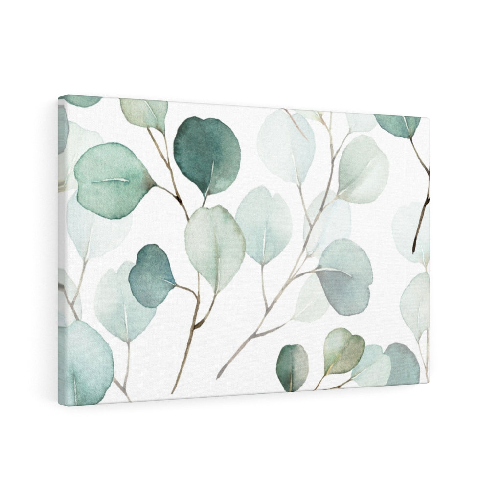 FLORAL WALL CANVAS ART | White Green Eucalyptus Leaves