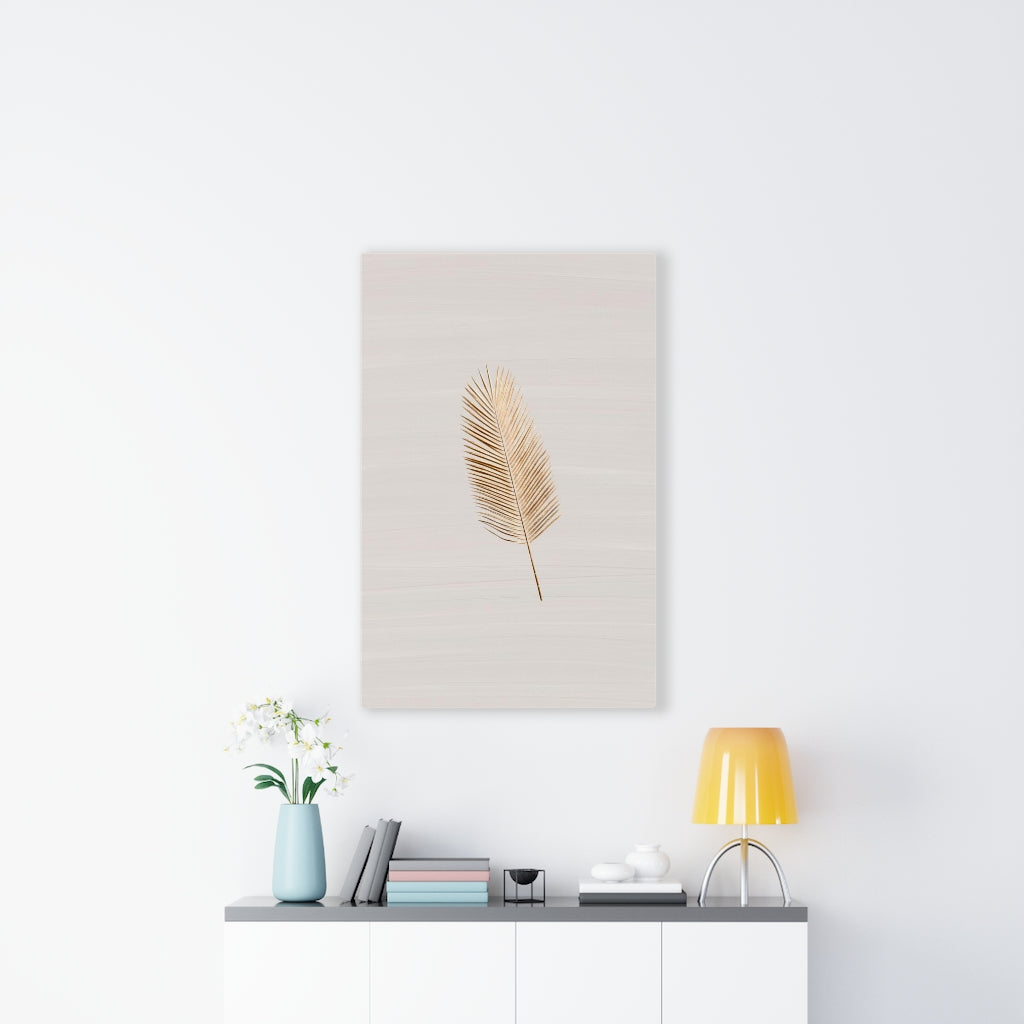 Modern Wall Canvas Art | Beige Gold Feather