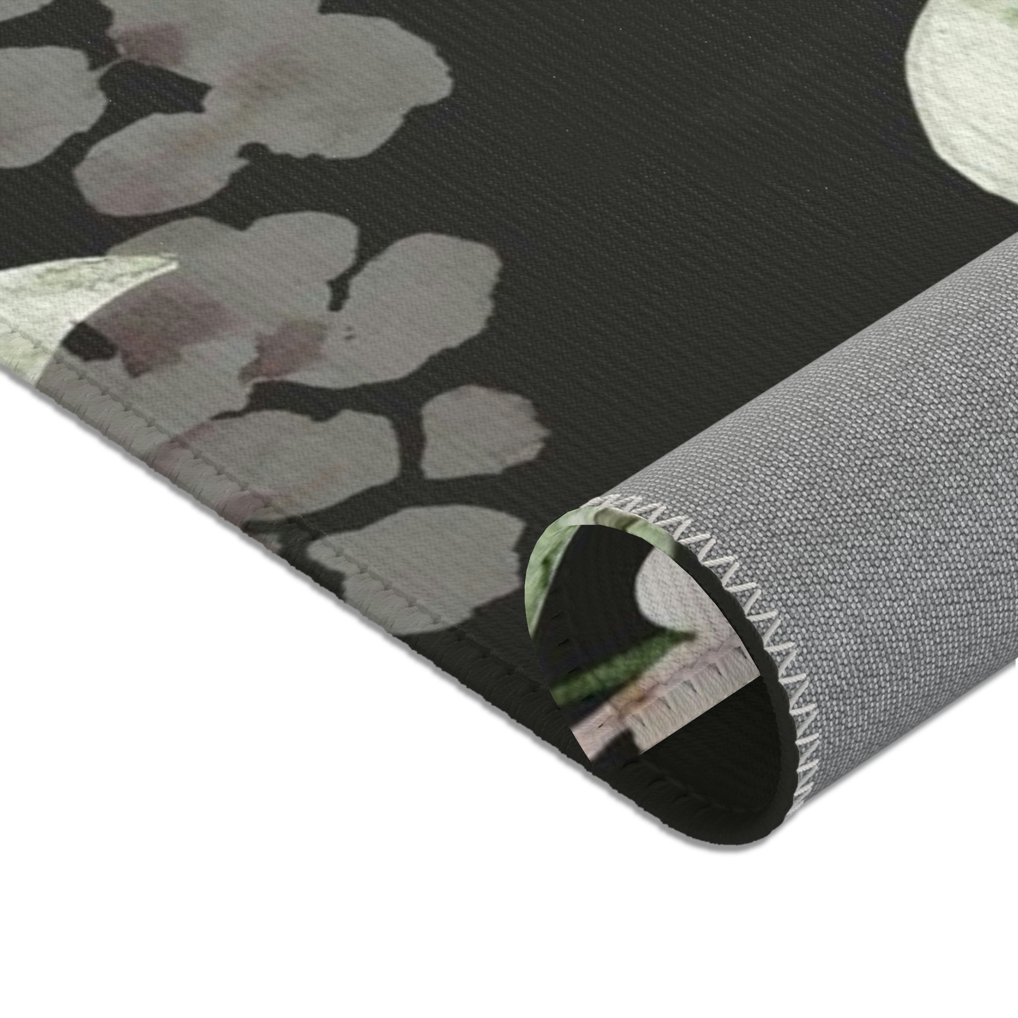 Floral Area Rug | Black Pink Peonies, Sage Green Botanical