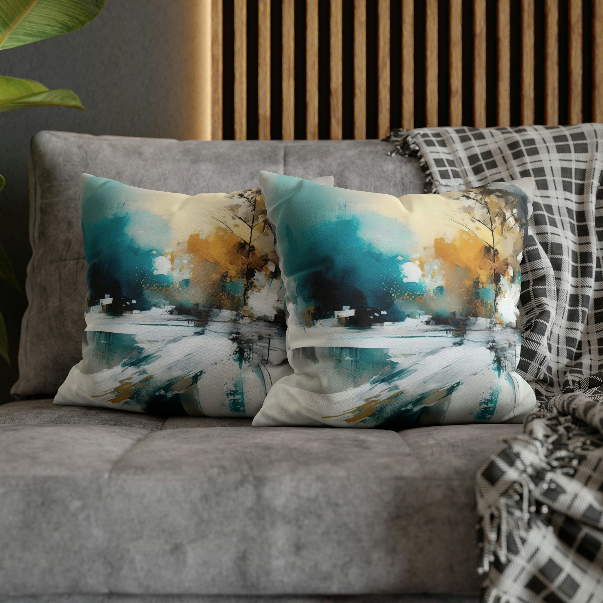 Abstract Pillow Cover | Beige Teal White