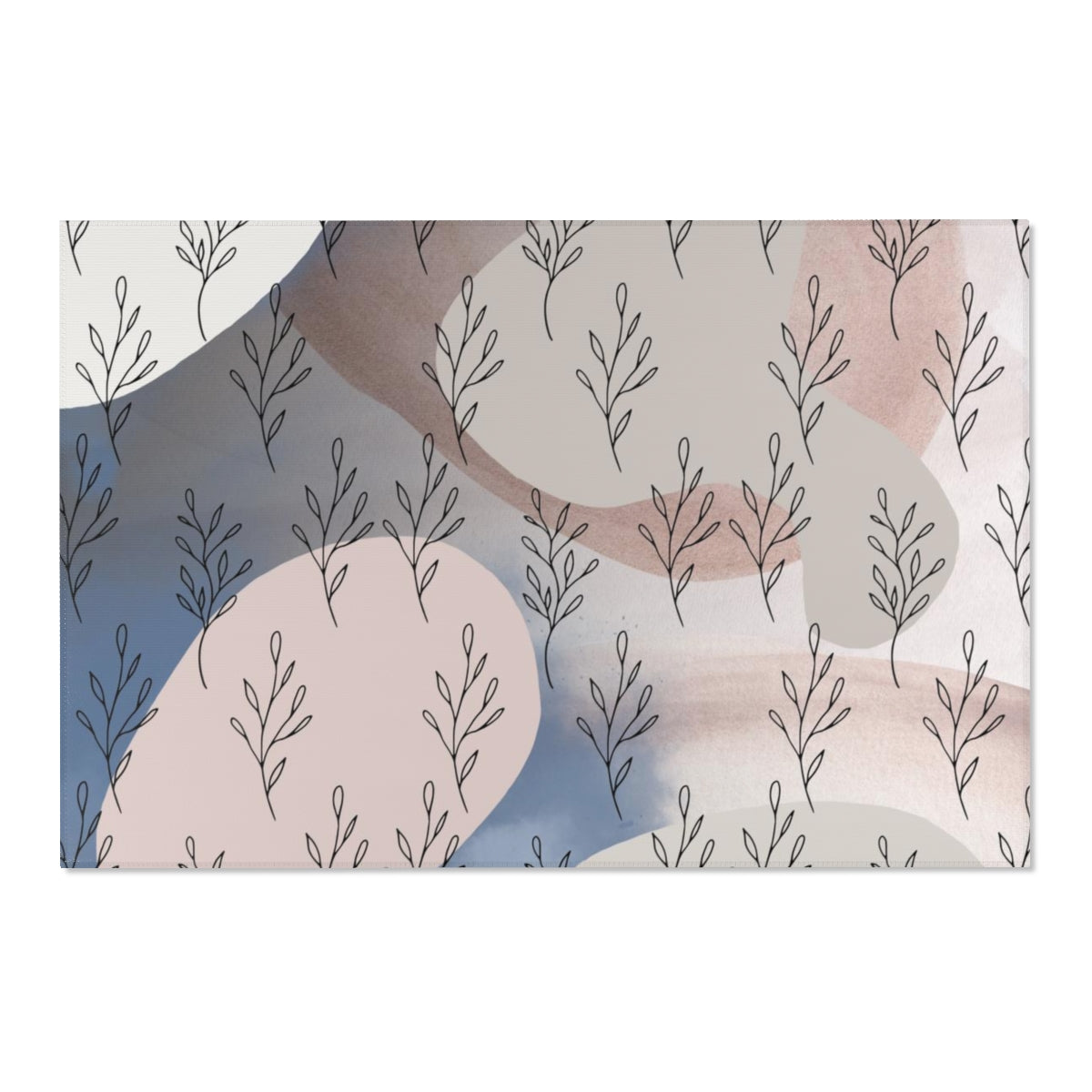 Floral Area Rug | Blue Beige Mauve Leaves