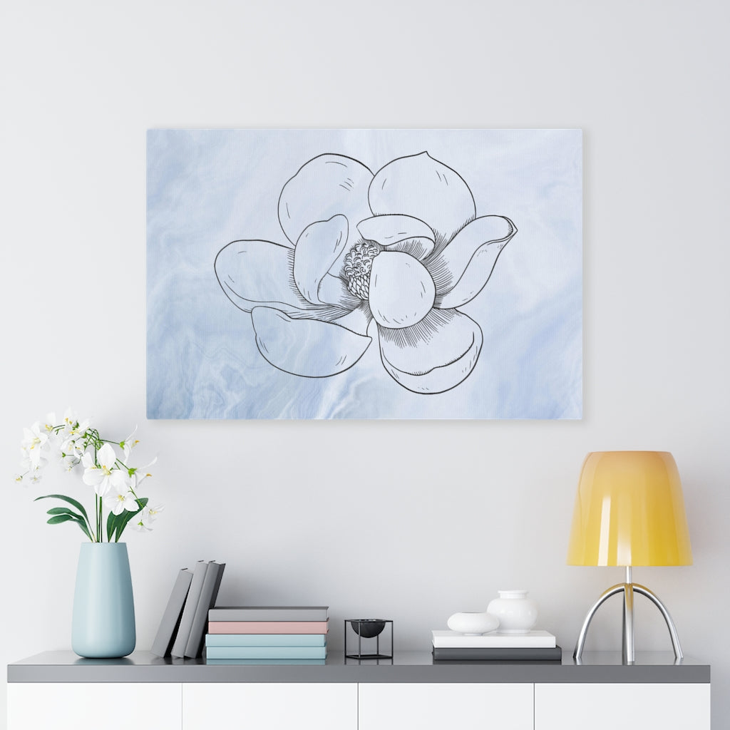 FLORAL CANVAS ART | Blue White Line Art Lotus