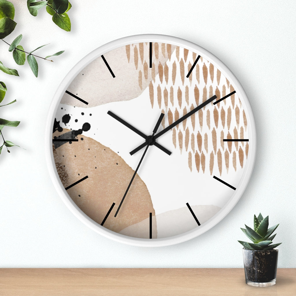 Wood, Wall Clock, Beige Black 10"