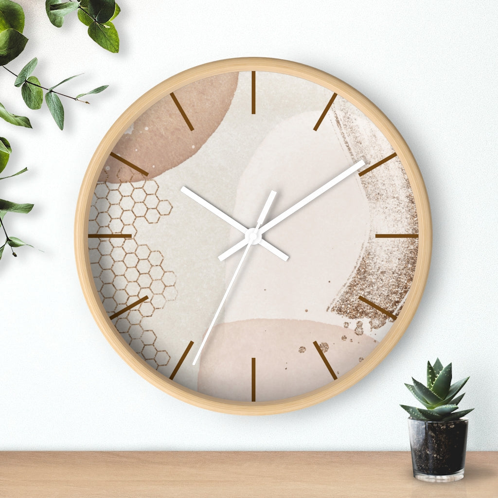 Wood, Wall Clock, Beige and Ivory 10"